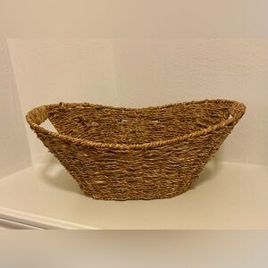 Wicker Basket Oval 11" x 16" Brown Vintage Handles Vanity Centerpiece Vintage.